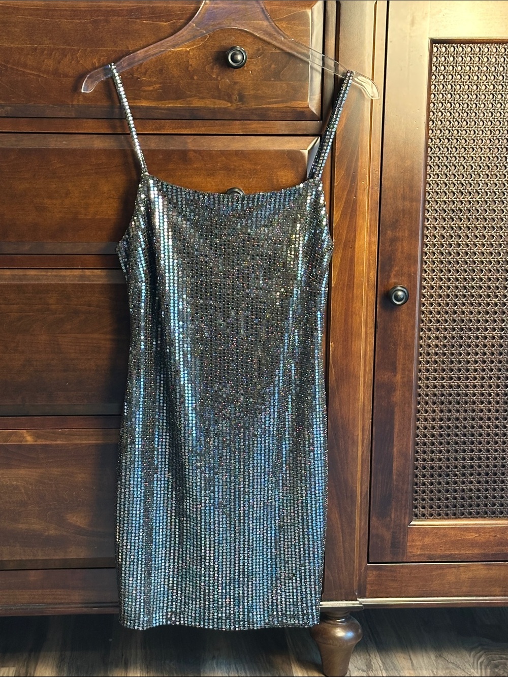 Aqua Iridescent Sequin Mini Dress